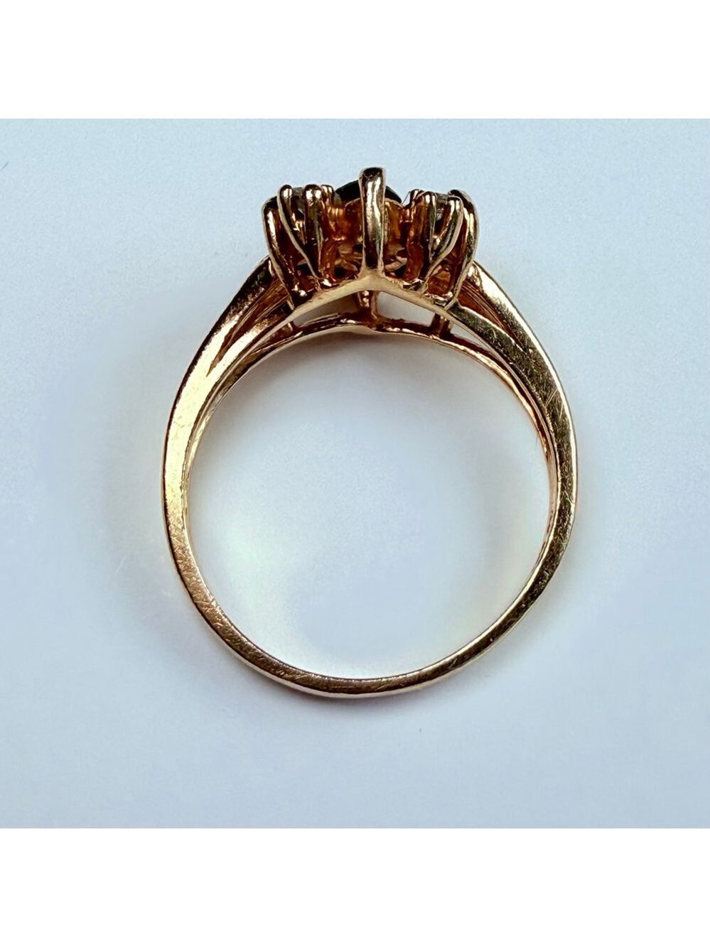 10K Solid Yellow Gold Blue Sapphire & Natural Diamond Cocktail Vintage Ring - Picture 5 of 11